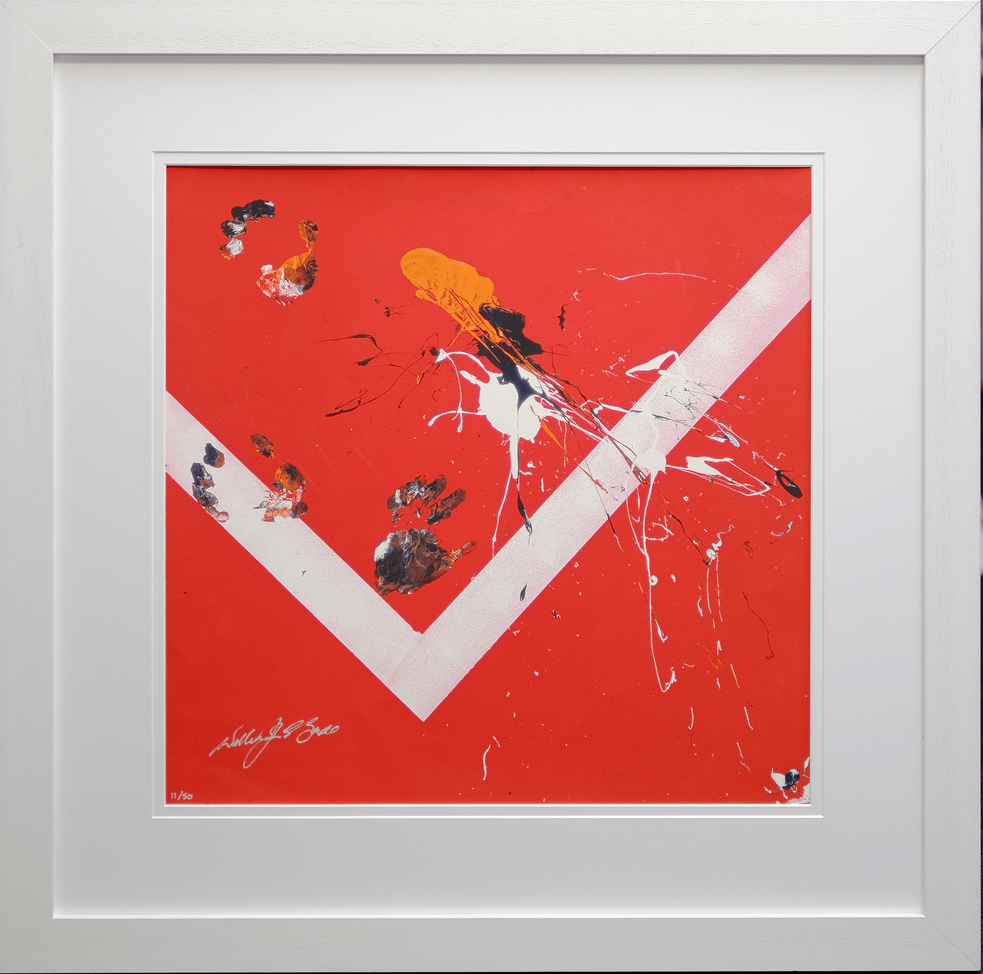 Impact Art created and Signed by Willie John McBride Framed in White - Memorabilia Framers Shop